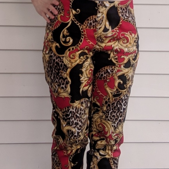 Boston Proper Red Print Pants Cotton Stretch 2 - Picture 4 of 8